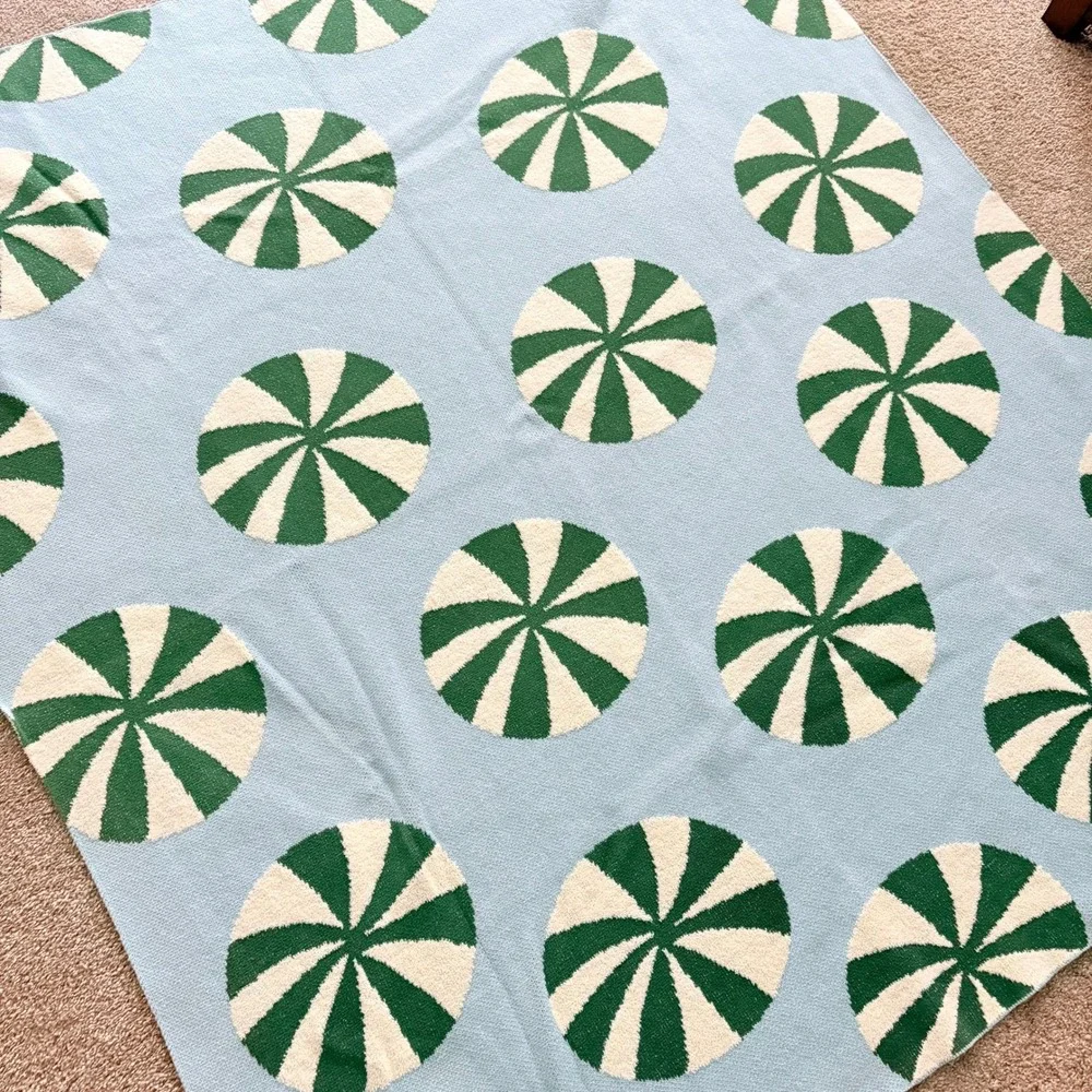 Anthropologie Throw Blanket Bonnie Jacquard 50x60 Blue Peppermint Holiday Knit